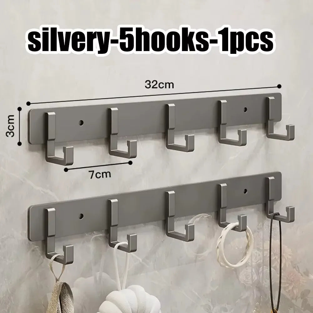 Stable Load Aluminum Alloy Wall Hook Firm Adhesion for Gym Sports Towel Small Fitness Gear Daily Wall Hanging Arrangement Qme silvery-5hooks-1pcs