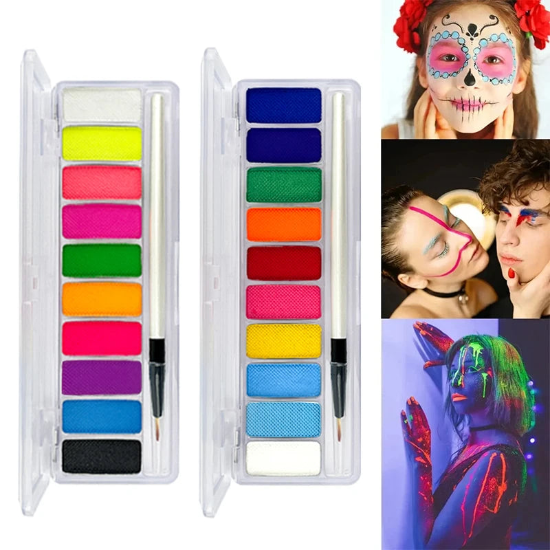 10-Color Fluorescent Body Paint Glow Dark Non-toxic Oily Formulation Qme