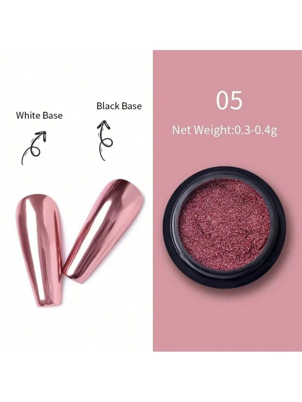 1 Box Nail Powder Chameleon Mirror Chrome Pigment Glitter UV Gel Dust Qme rose gold
