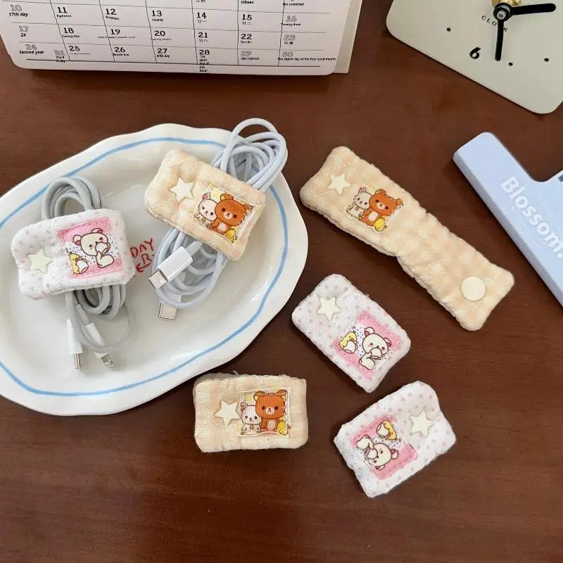 Cartoon Rilakkuma‌/Mashumaro Data Cable Storage Portable Charging Cable Fixed Organizer Portable Storage Tool Qme