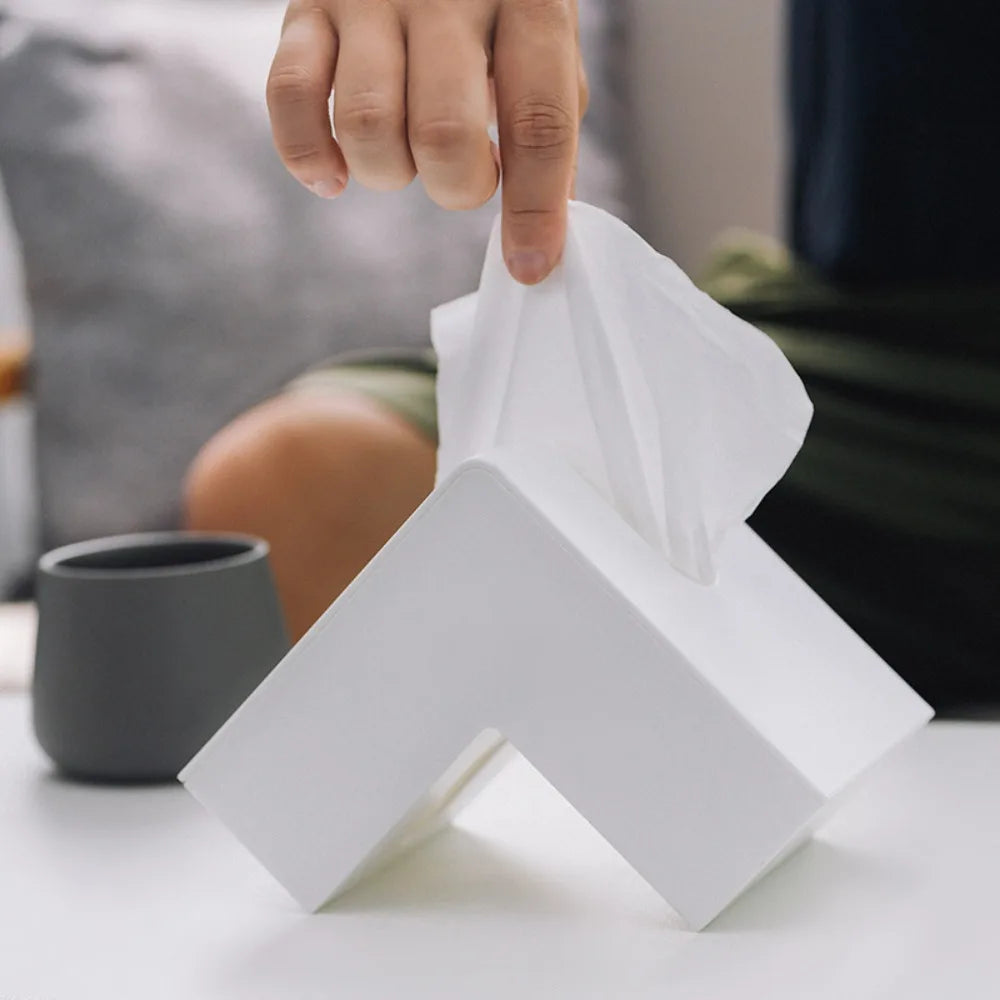 L-shaped Tissue Boxes Office, Living Room, Bedroom, Simple and Creative Folding Double-sided Tissue Box Holder Home Decoration Qme