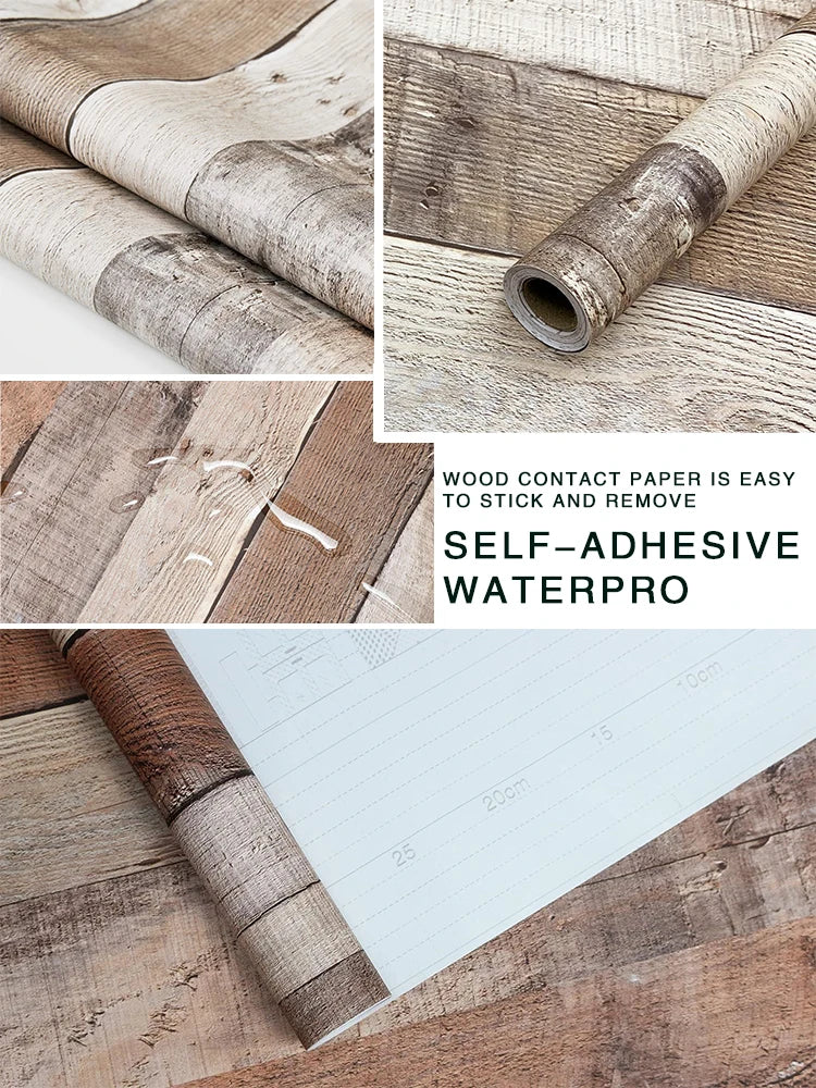 Vintage Self Adhesive Wood Wallpaper Natural Wood-dark Grey Contact Qme