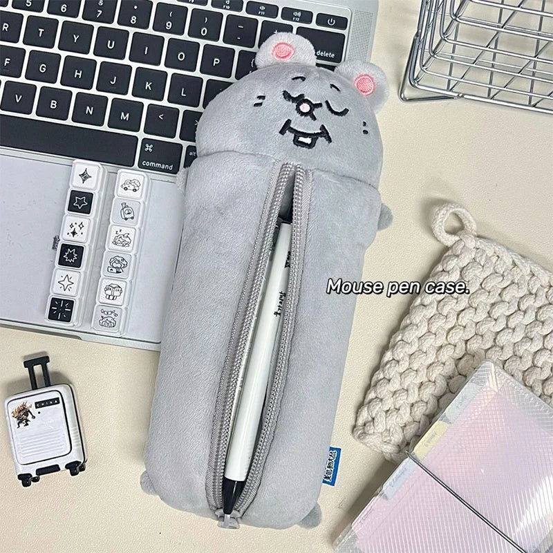 Pencil Case Cartoon Smiling Mouse Plush Cute Student Stationery Bag Qme
