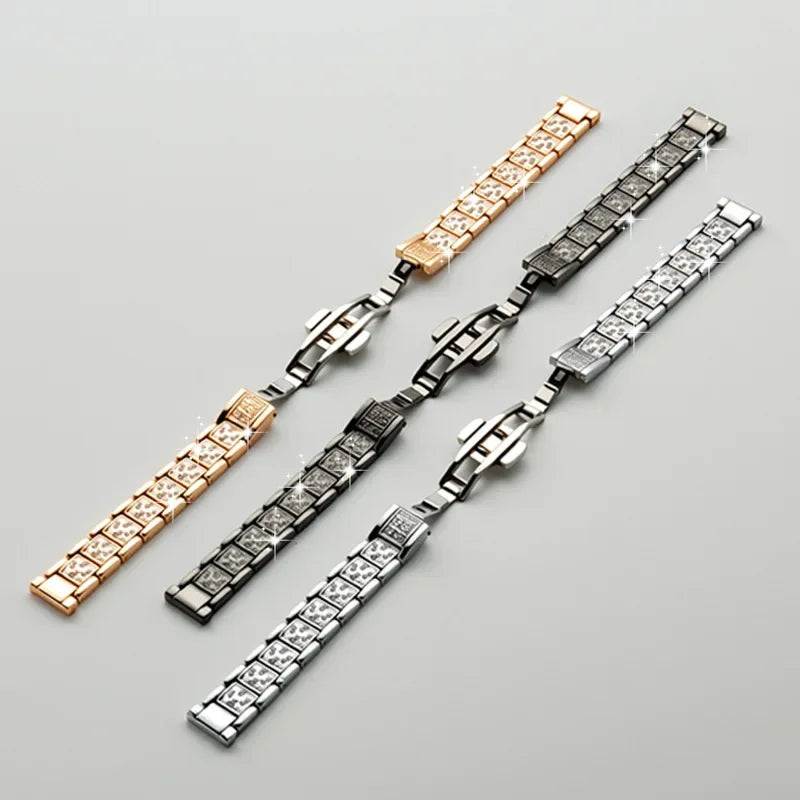 Inlay Diamond Butterfly Buckle Wristband Compatible Apple iWatch 1-10 Huawei FIT4 Xiaomi 8 9 10 Ladies Watch Accessory Qme