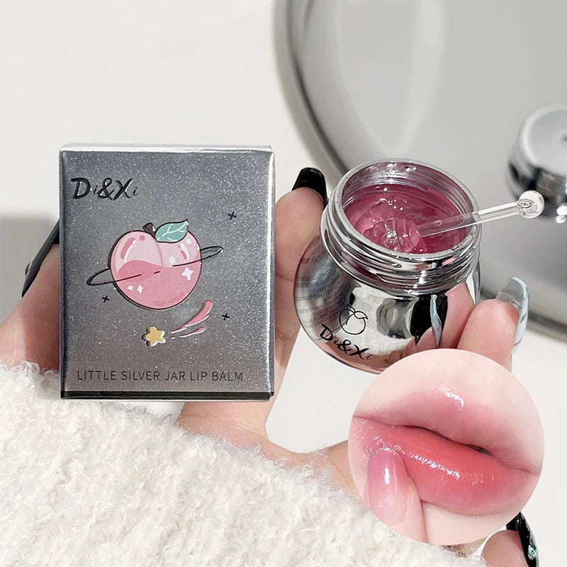 Peach Little Silver Jar Lip Balm Moisturizing Care Jelly Oil Qme