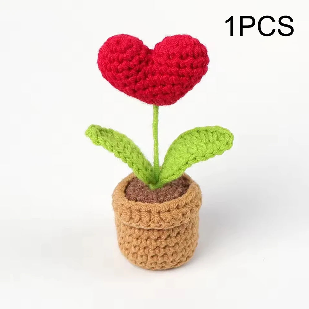 Hook Woven Finished Small Potted Plant Simulation Flower Potted Plant Flower Decoration Creative Gift Ornament Qme 1PCS