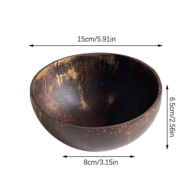 1Pc Natural Coconut Bowl Wooden Handmade Coconut Bowls for Eating Tableware Fork Spoon for Dessert Fruit Salad Mixing Rice. Qme