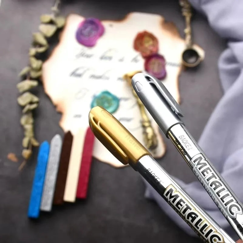 6 Colors Permanent Metallic Paint Pens Markers, for Canvas, Rock Painting,Glass, Ceramic Surfaces,DIY Photo Album Scrapbooking Qme