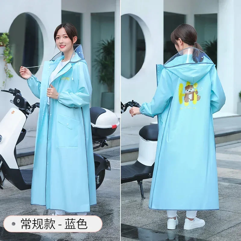 Full body rain proof high - grade single person raincoat for electric vehicles and motorcycles, fashionable raincoat Qme Blue- Regular M