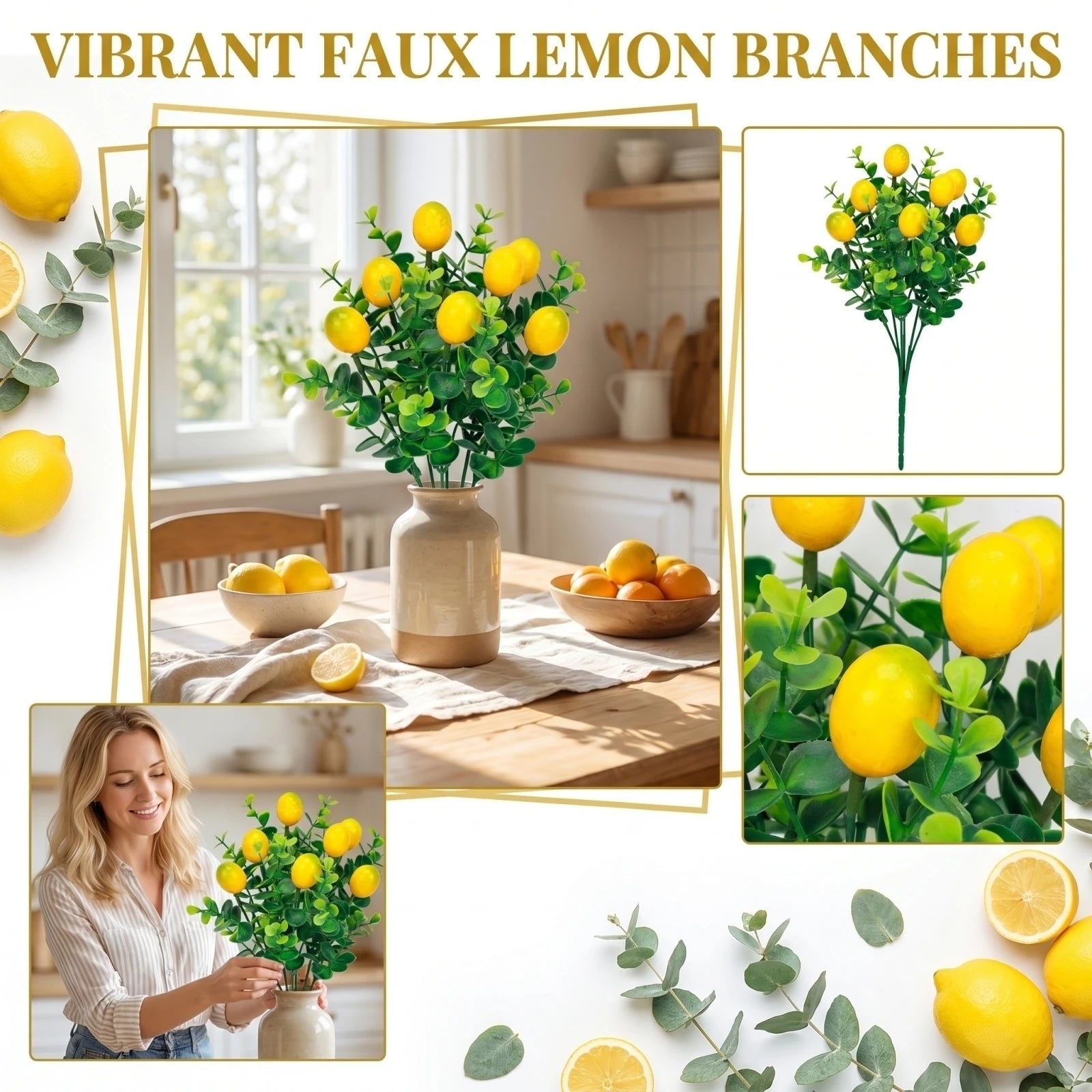 Artificial Lemon Branches Plant Decoration DIY Green Plants European Style Realistic Fake Plants Holiday Decor Photography Prop Qme As shown One Size