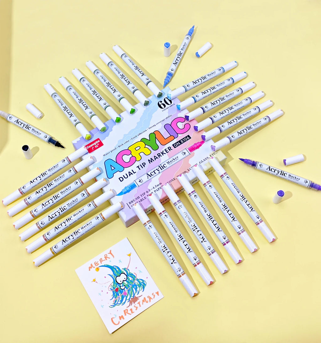 GN Dual Tip Acrylic Paint Markers,Brush Tip Permanent Acrylic Pens For Ceramic,Plastic, Egg,Scrapbook,Art Painting Supplies Qme