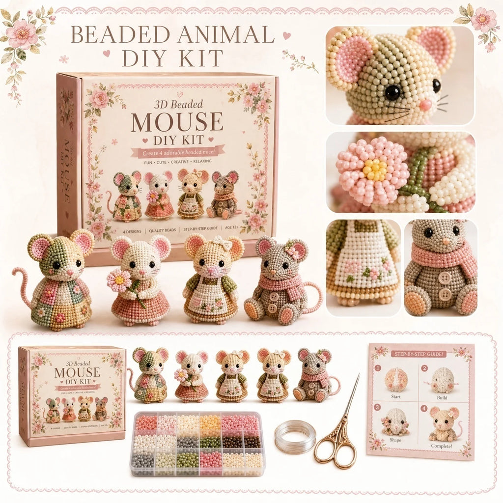 3D Mouse Beaded Animal Craft Kit Handmade DIY Animal Beading Kit for Adults Home Desktop Decoration Unique Gift Qme as shown One Size