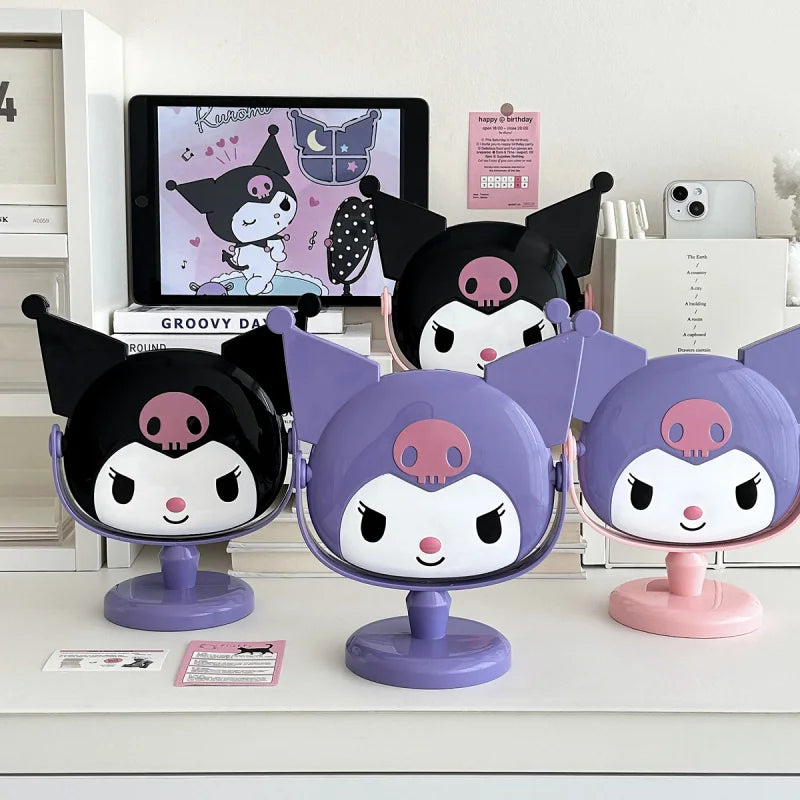 Kuroomi-Style Desktop Makeup Mirror Creative and Cute Cartoon-Themed Rotating Touch-Up Mirror Qme