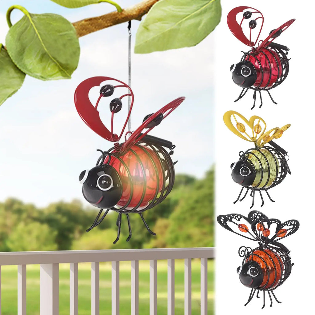 Bee Lights Metal Waterproof Funny Lamp Bee Outdoor Decor Solar Yard Lights for Lawn Yard Tree Window Fence Porch Patio Pathway Qme