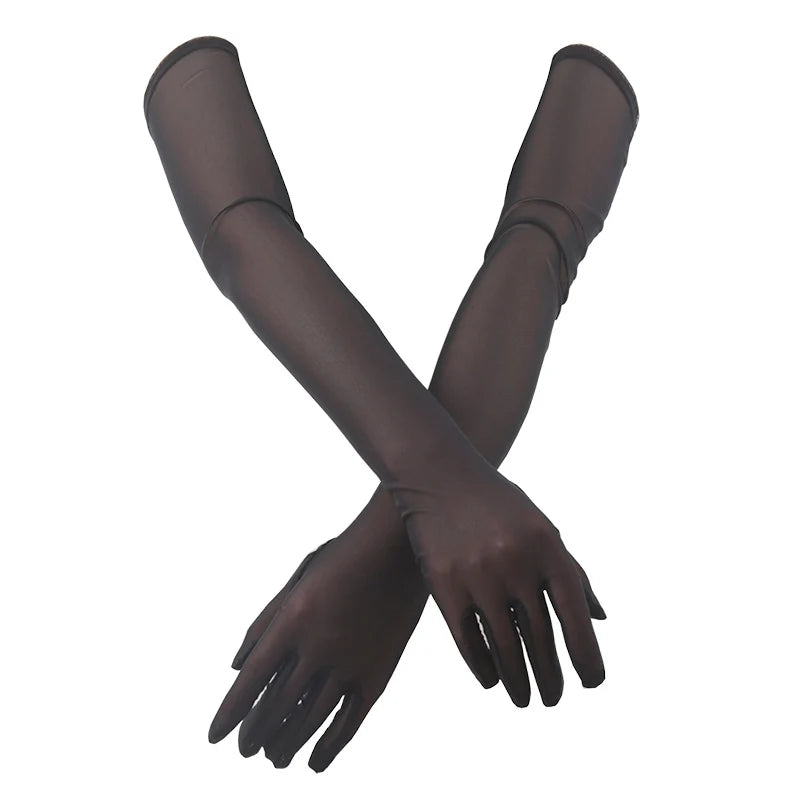 Sexy Lace Thin Elasticity Tulle Mesh Breathable Long Gloves Elegant Qme black