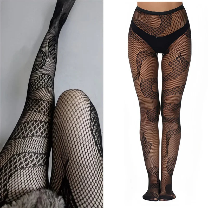 Y2K Women Gothic Hollow Out Pantyhose Lolita Thigh Fishnet Stockings Qme