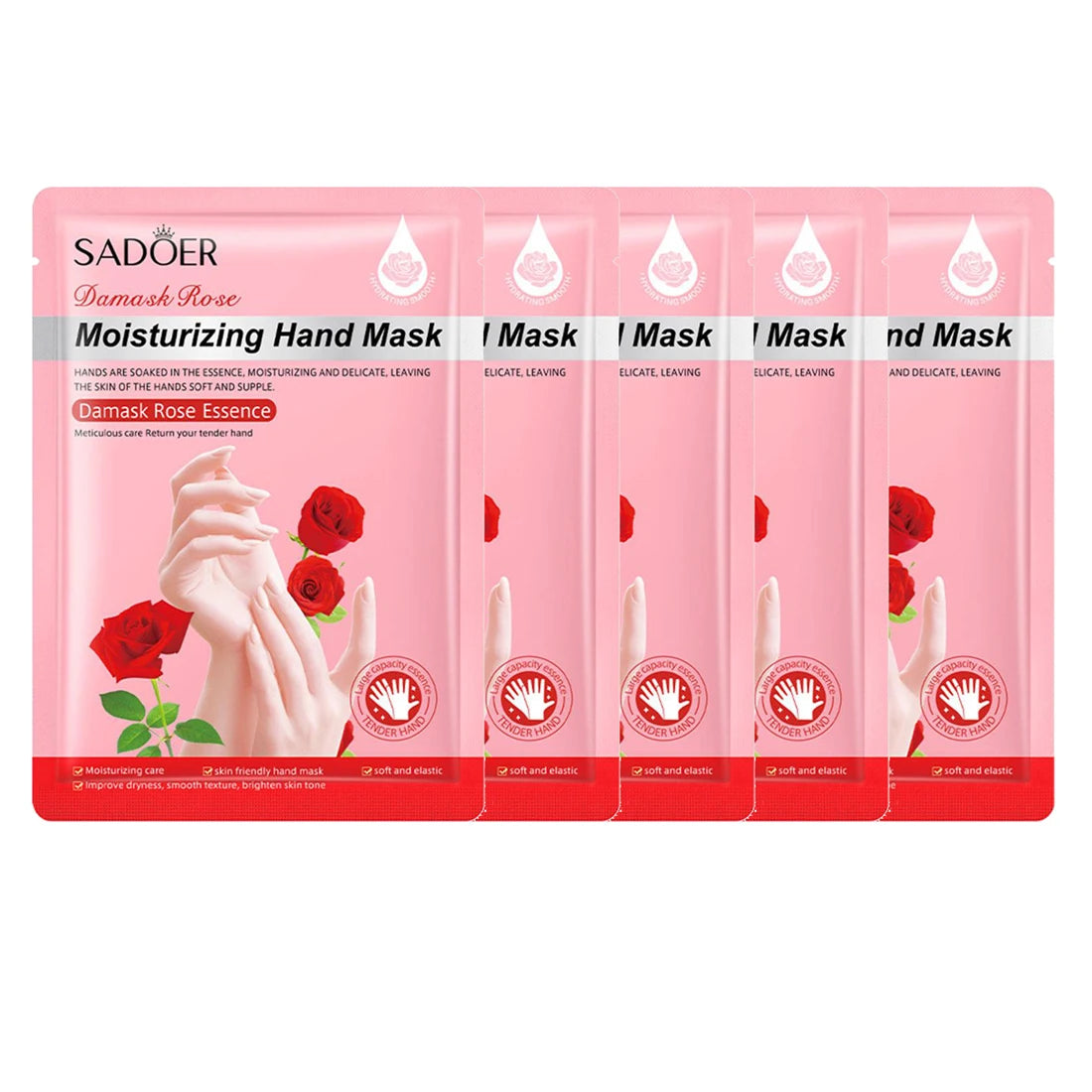 1 Hydrating Hand Mask Gloves Moisturizing Overnight Dry Cracked Hands Qme Rose-5PCS