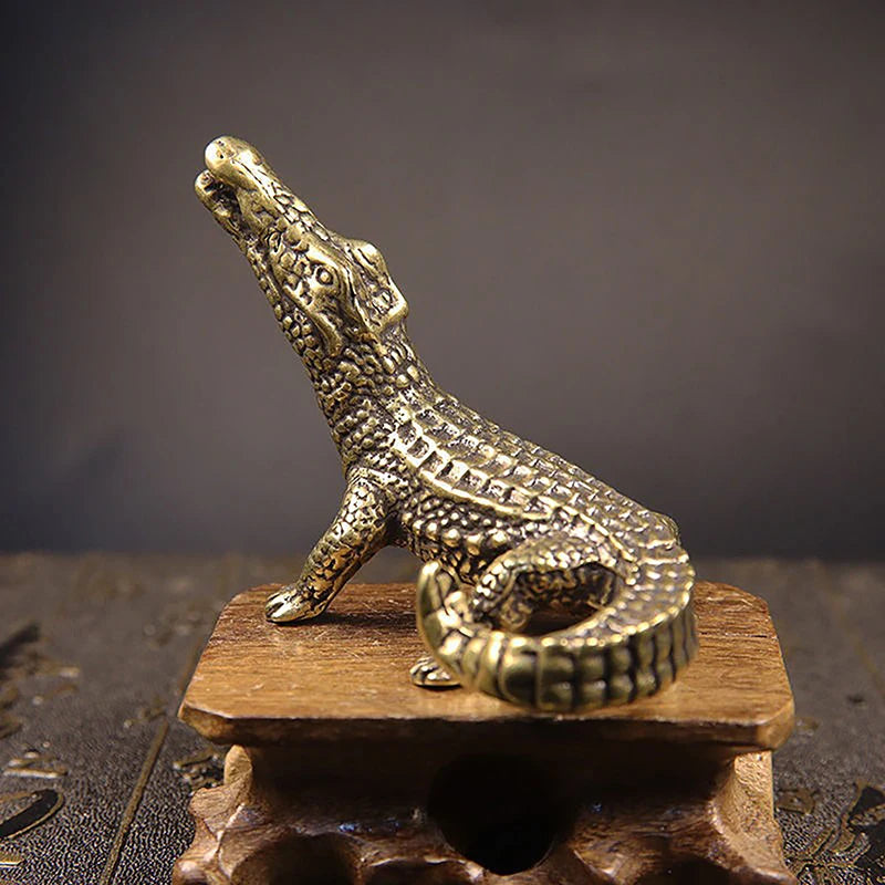 Home Feng Shui Decor Crafts Antique Bronze Crocodile Miniature Qme onesize