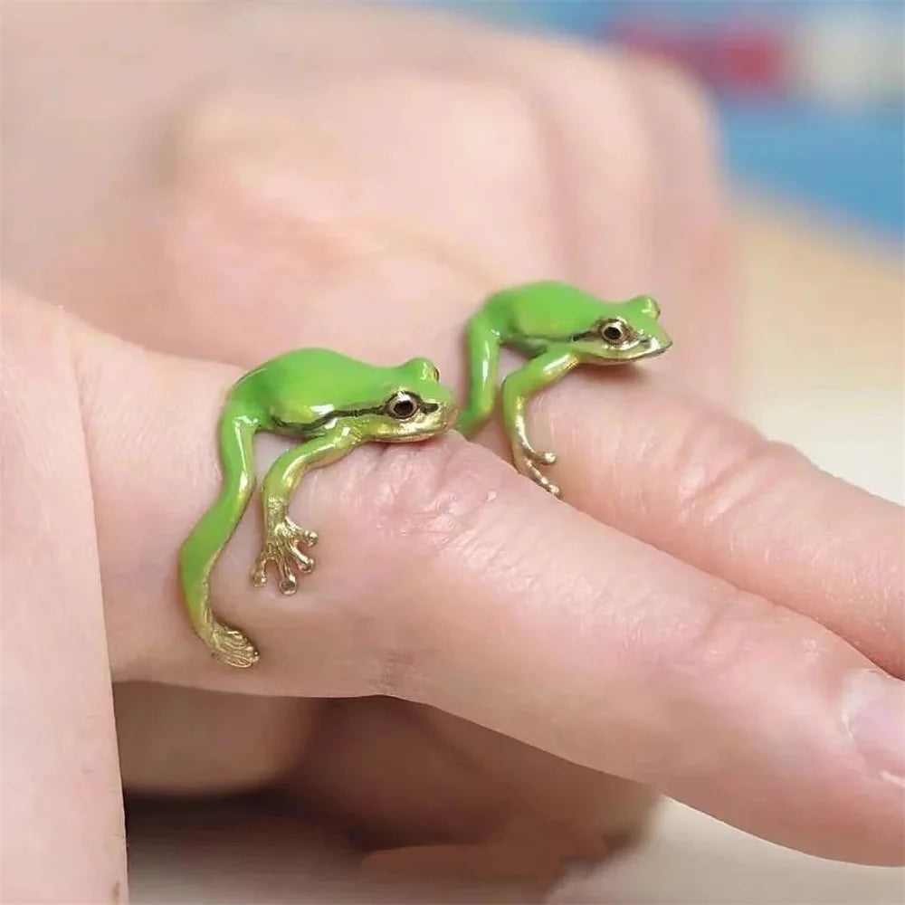 New Green Funny Frog Ring Cute Green Blue Adjustable Animal Ring Suitable for Adult Children Qme