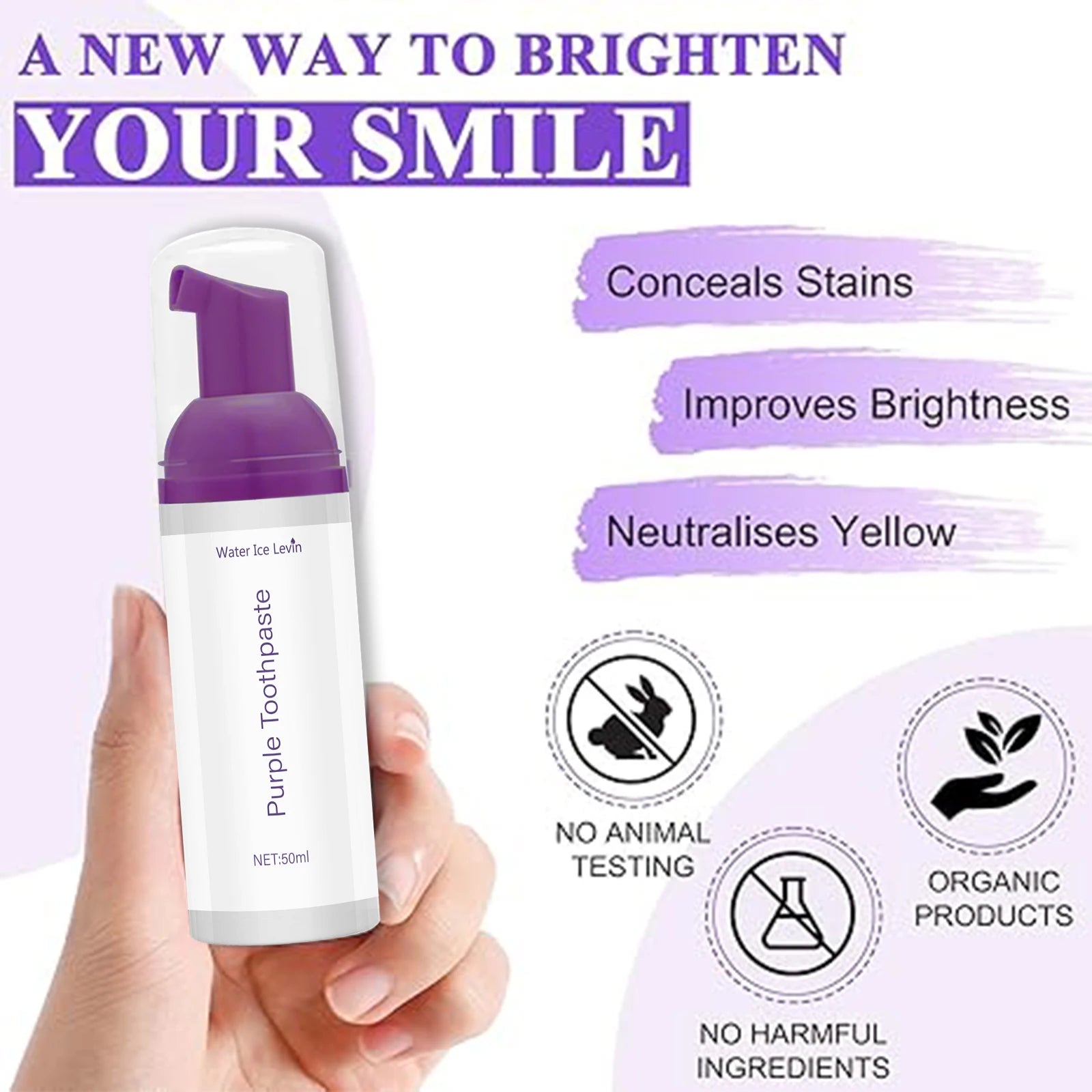 50ml of Purple Toothpaste, Suitable for Both Men and Women, Eliminates the Fear of Tooth Stains or Bad Breath, Confidently Show Off Your White Teeth, Enjoy Fresh Breath during Intimate Moments, Refreshing for Summer Qme