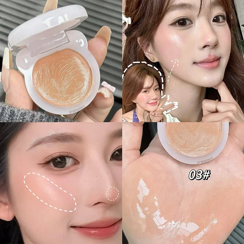 QIBEST Face Blush Hydrating Cream Beauty Girl Nude Makeup Natural Smudge Blush Palette Cheek Tint Highlighter Cosmetics Blusher Qme 03