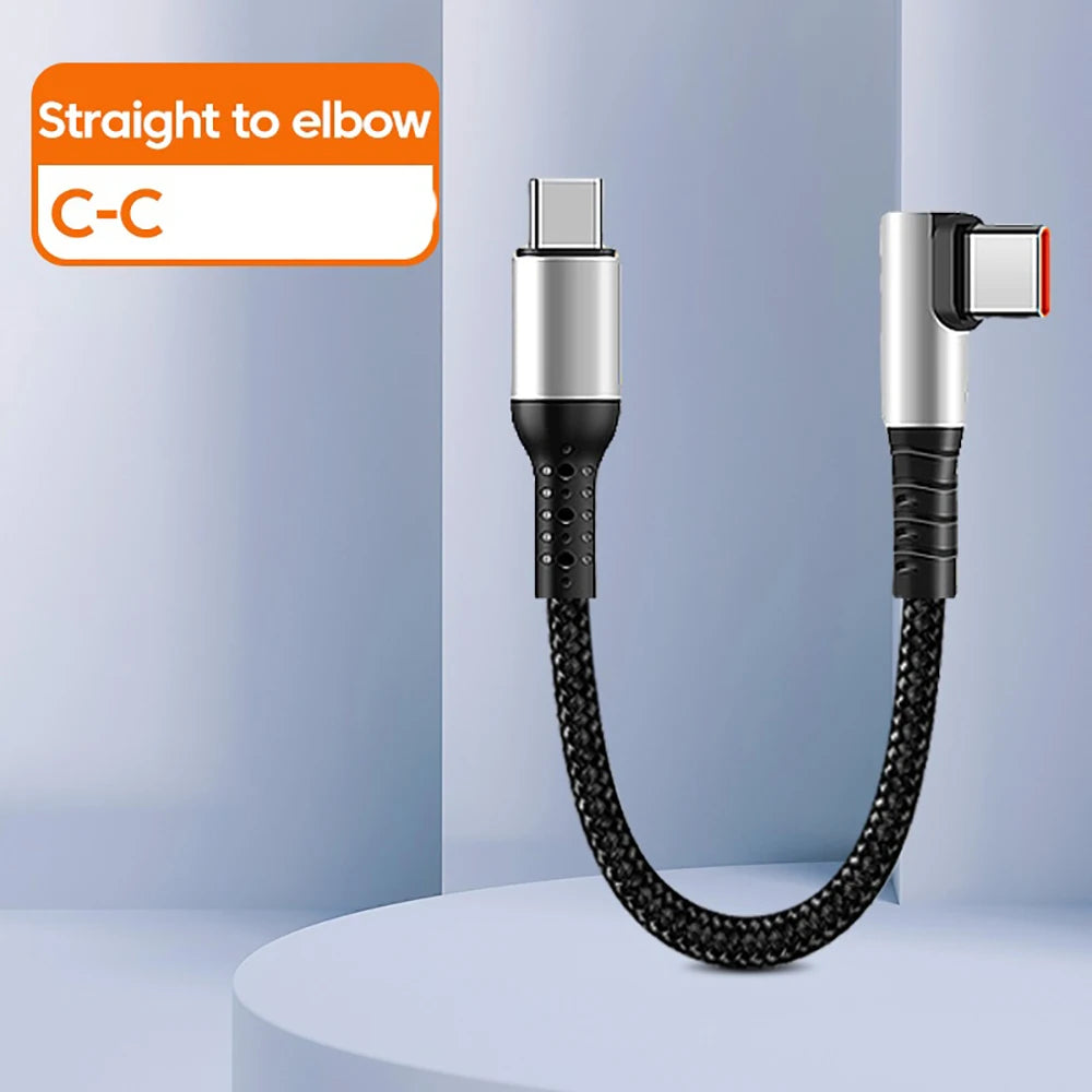 6A 25cm/50cm Short Data Cable 90 Degree Elbow USB PD To Type C Cable Fast Charging Cord For Iphone15 Xiaomi Samsung USB C Line Qme straight to elbow CC 0.5m