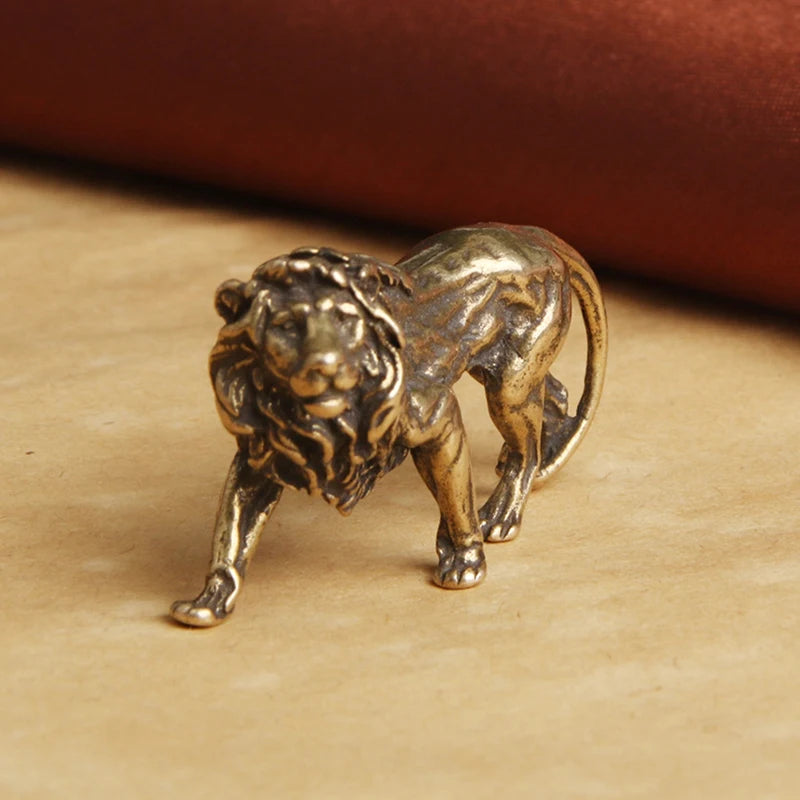 Pure Copper Majestic Lion King Miniatures Figurines Desk Decorations Qme