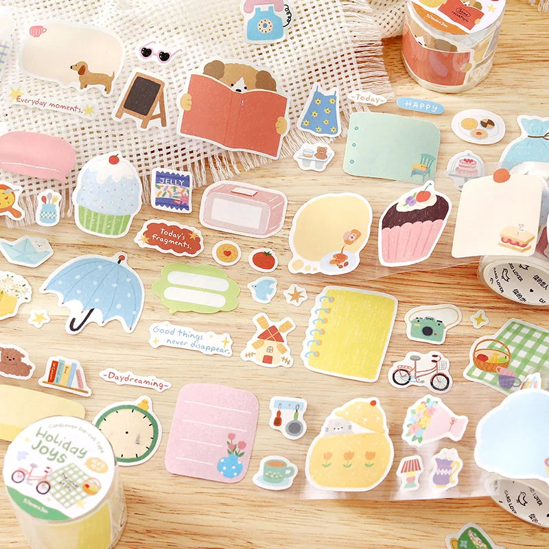 50mmx3m Cartoon Die-Cutting Tape Cute Decor Self-Adhesive Creative Stationery Stickers for Collage Journal Scrapbooking Qme A-D