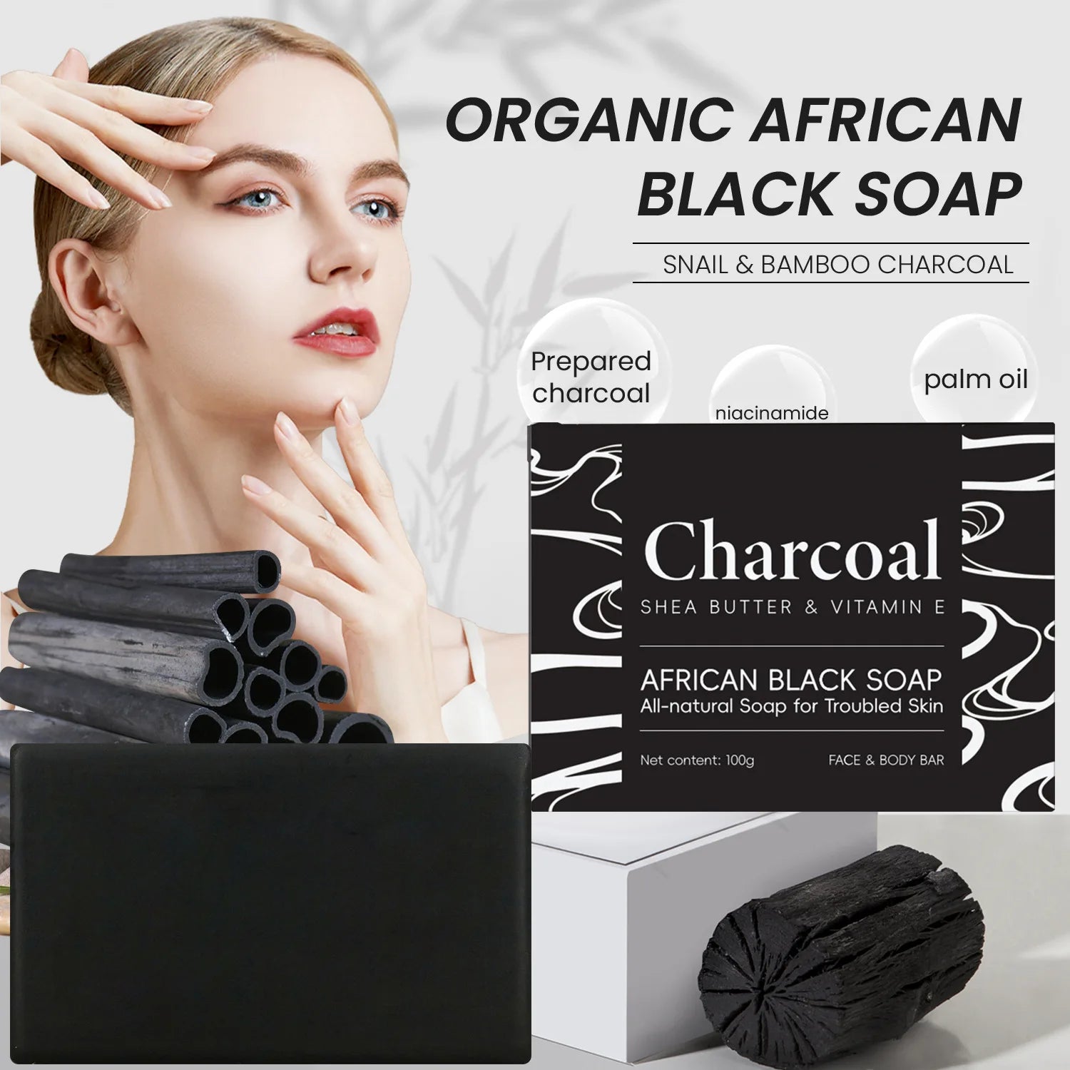 100g African Black Charcoal Soap Handmade Soap Bamboo Charcoal Black Soap Clean Body Black Charcoal Soap Organic Charcoal Soap Qme