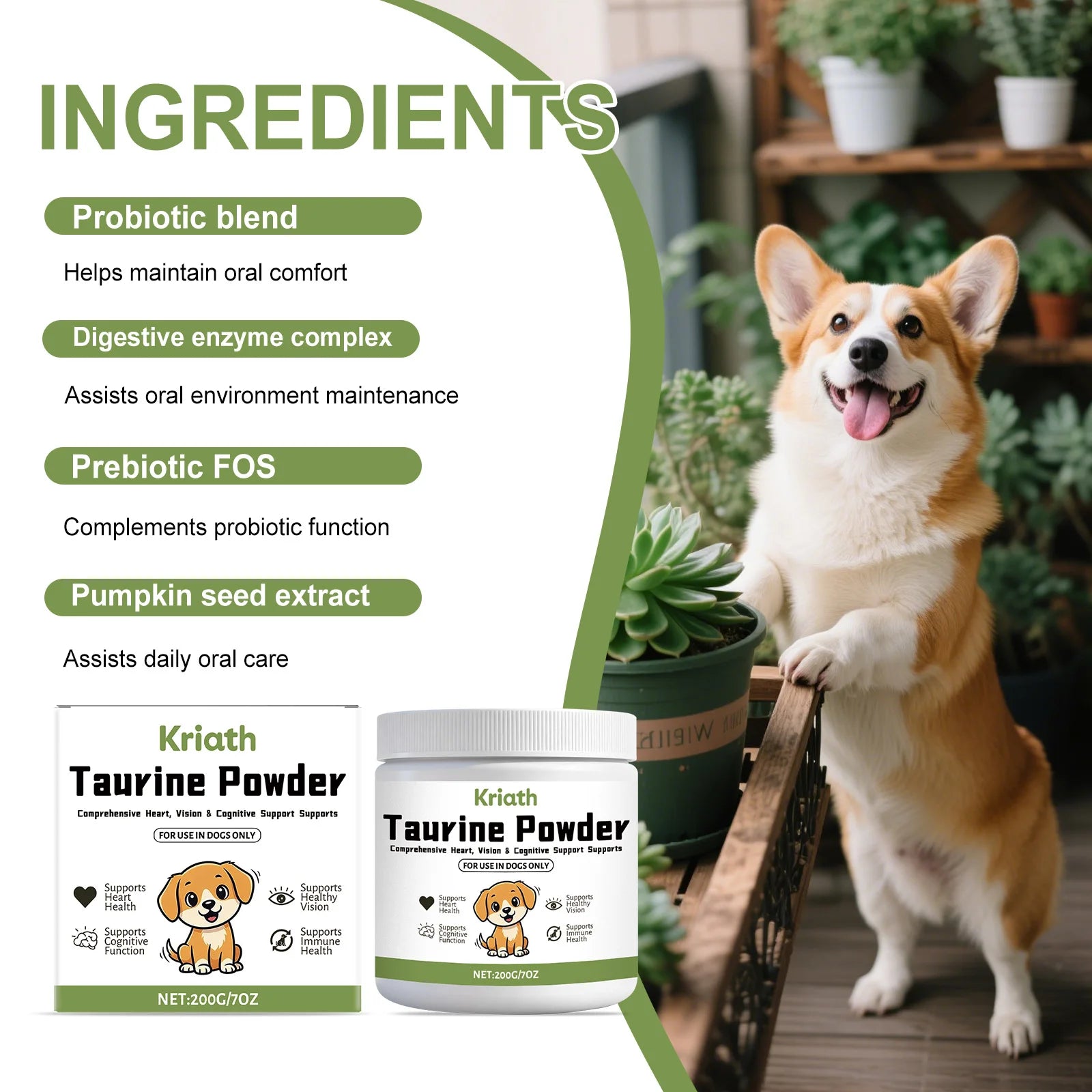 Pet Taurine Powder Support Heart Wellness Maintain Normal Vision Function Enhance Hair Radiance Dog Daily Nutrients Supplement Qme