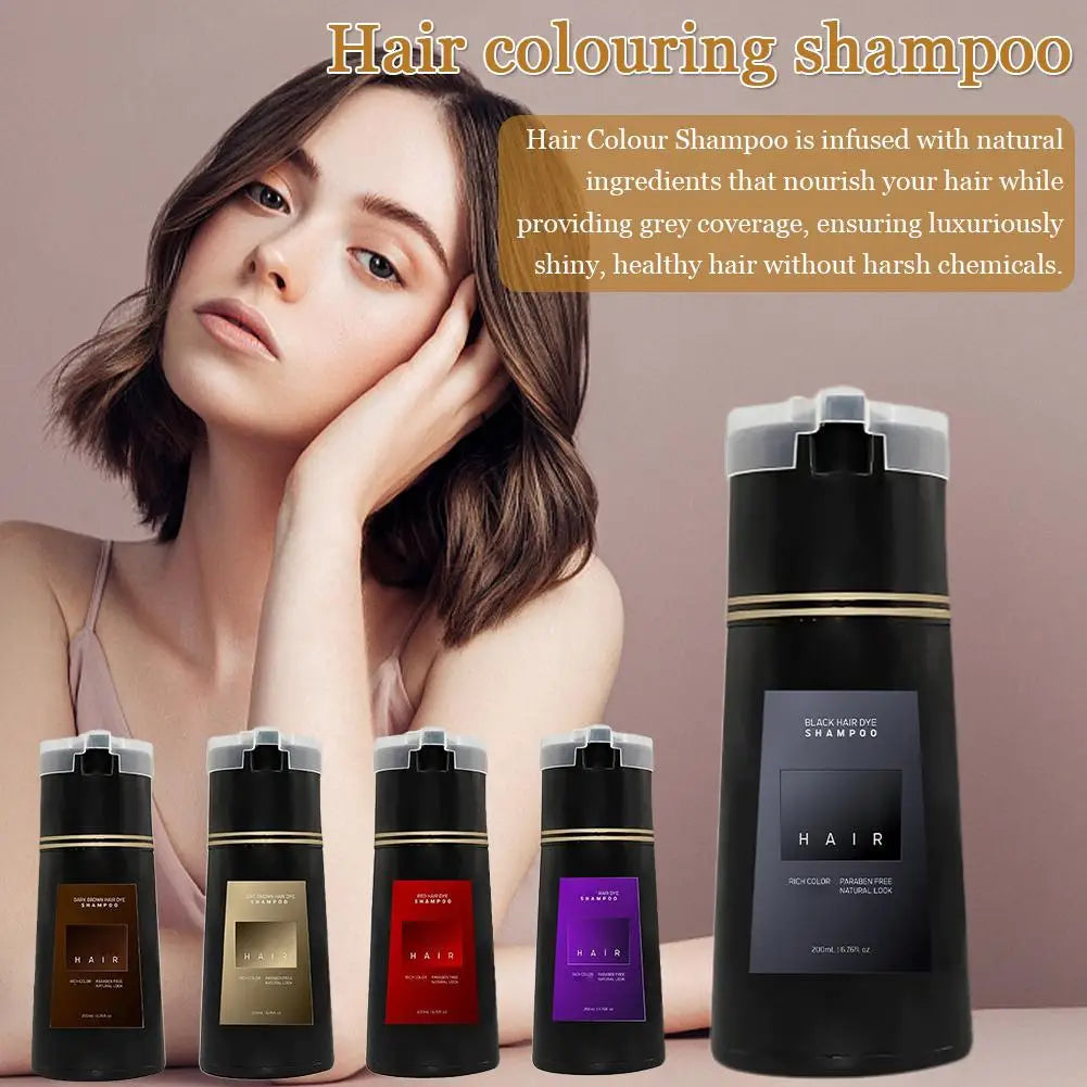 200ML Hair Coloring Shampoo Dye Shampoo For Covering Gray White Shampoo Black Brown Purple Hair Colouring Shampoo Hair Care Qme