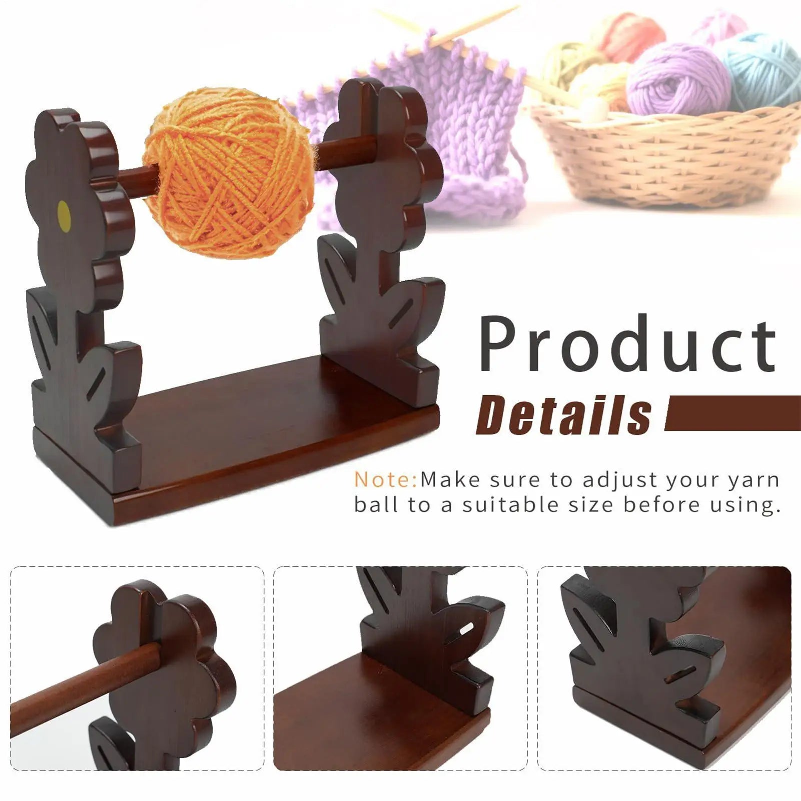 Crochet Yarn Holder Wooden Dispenser Crocheting Spindle Rack Stand Qme