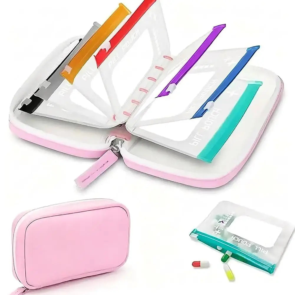 Waterproof Pill Pouches Organizer Binder Case Color-coded Reusable Qme pink