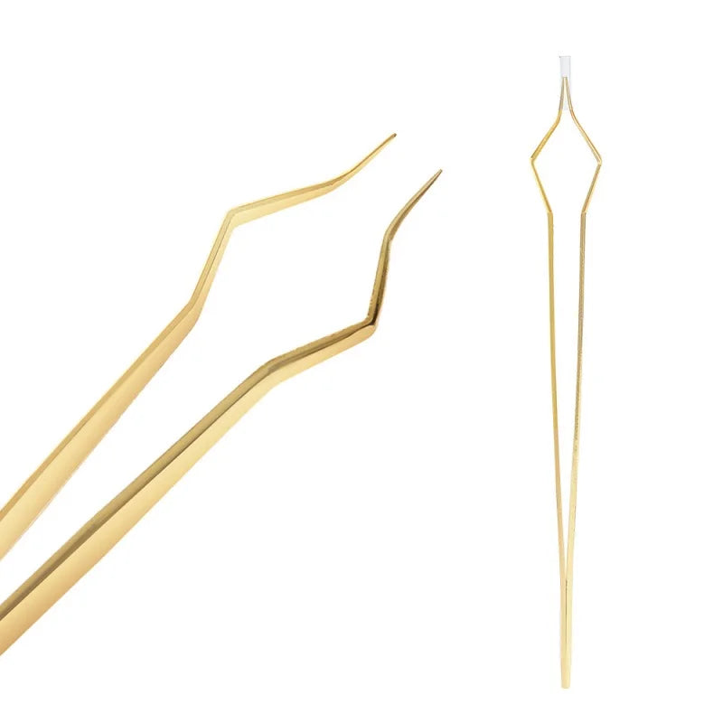 Lash Extension Tweezers Anti Slip Stainless Steel Curved Tip Straight Qme