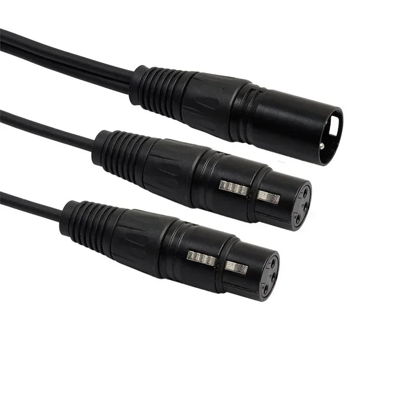 Audio Y Splitter Cord Line for Mixer Recorder, 3Pin XLR 1 Male To 2 Female Audio Extension Cable Qme black