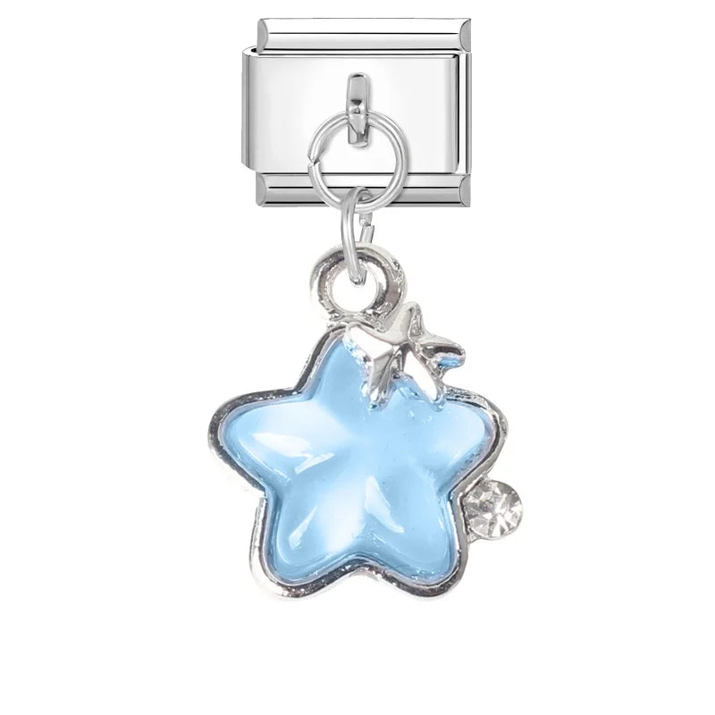 2025 Shiny Zircon Shells Starfish Conch Blue Italian Charm Links Fit 9mm Stainless Steel Bracelet Women Jewelry DIY Making Gifts Qme Style 17