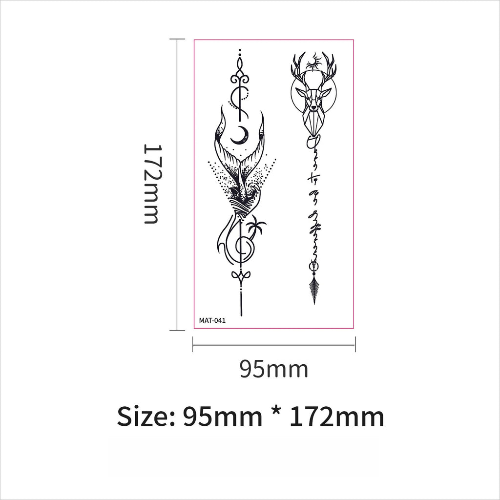 A 6/9pcs Temporary Tattoos for Women - Black Heart, Butterfly, Floral & Celestial Designs | Waterproof Fake Tattoo Stickers Qme