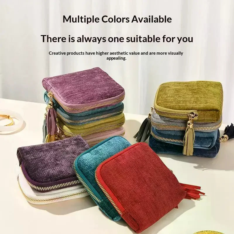 Soft Velvet Portable Jewelry Storage Bag Multi Slots Golden Zipper For Travel Bracelet Earring Necklace Storage Qme