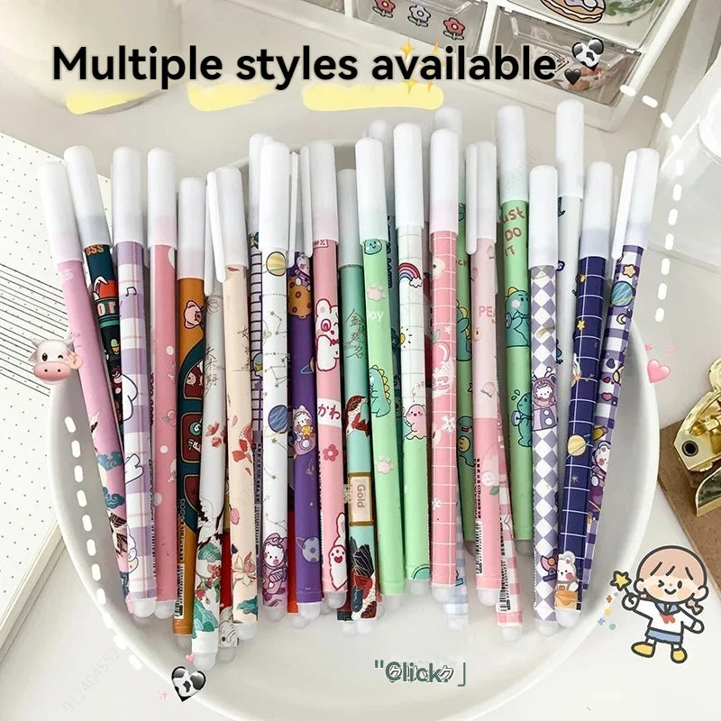 20Pcs/set Kawaii Erasable Gel Pen 0.5mm Blue Washable Handle Cute Cartoons Erasable Pen for School Pen Liquid Ballpoint Pen Qme
