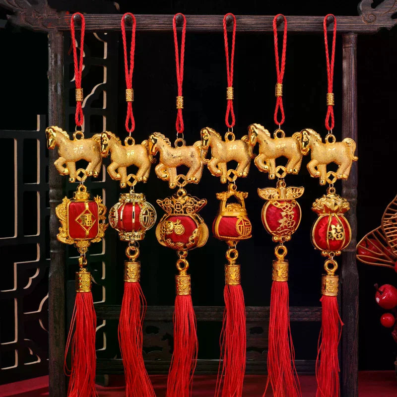 1/10Pcs 2026 Year Of The Horse Wall Hanging Car Ornament Chinese New Year 3D Horse Lantern Red Gold Pendant Lucky Decor Gifts Qme
