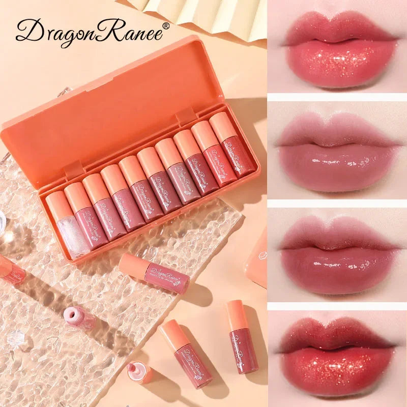 New Mirror Waterlight Lip Gloss Cute Set Waterproof Non-stick Cup Lip Glaze Tint Dyeing Liquid Moisturizing Lipsticks 10 Colors Qme