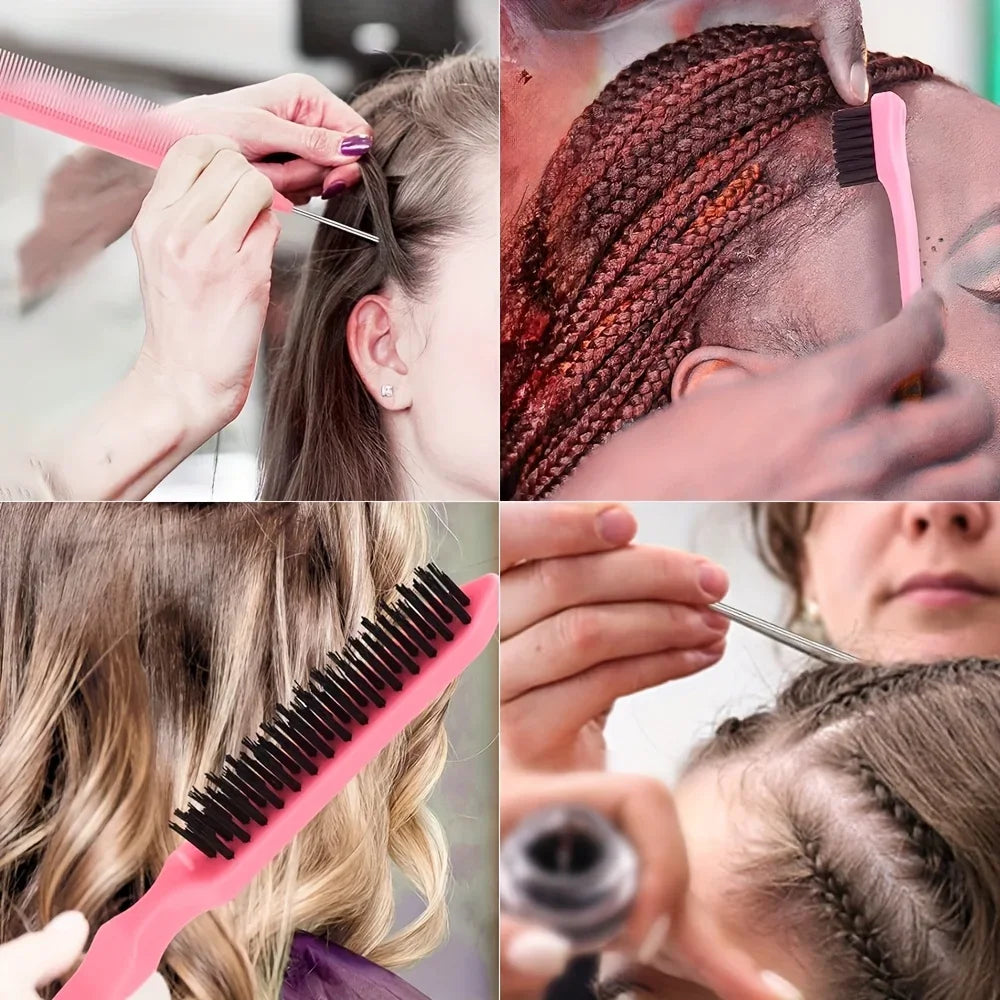 Styling Comb Set with Pointed Tail Comb, Double-Headed Fluffy Bristle Brush for Volumizing and Waving Hair, Beauty Tools Qme