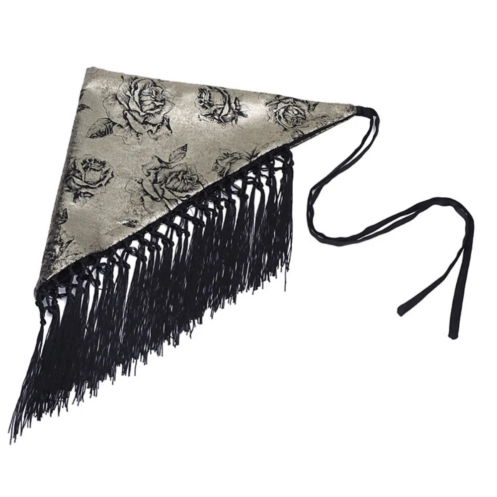 Chinese Style Triangular Waist Belt Tassel Printing Trim Butt Curtain Irregular Hem Ethnic Style Butt Curtain Skirt Jeans Decor Qme Style 1