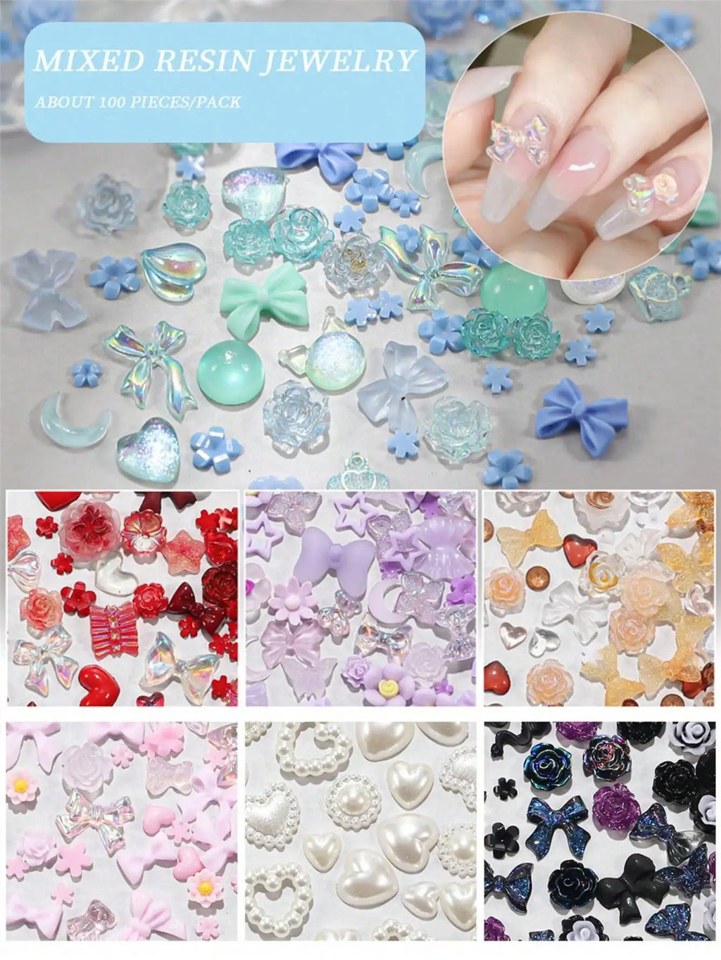 Mixed Nail Art Charms Accessories Decoration Supplies Women Girls Qme