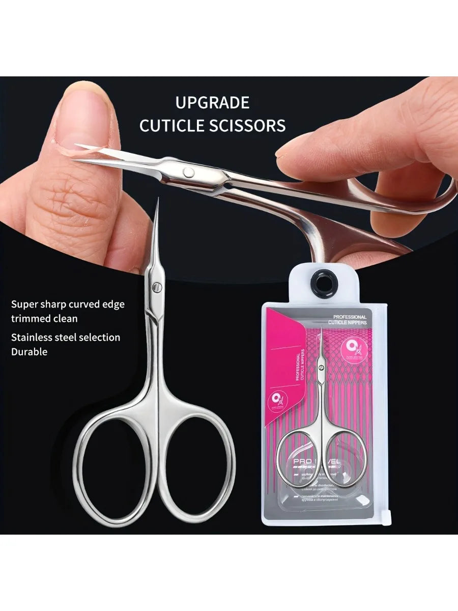 Ultra Fine Silvery Manicure Scissors Stainless Steel Arc Cuticle Knife Qme Silvery