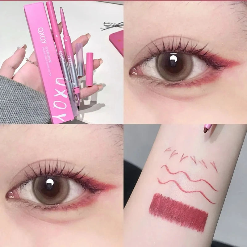 Double Head Eyeliner Gel Pencil with Angled Brush Long-lasting Natural Red Black Brown Non-smudge Quick Drying 3D Silkworm Pen Qme red