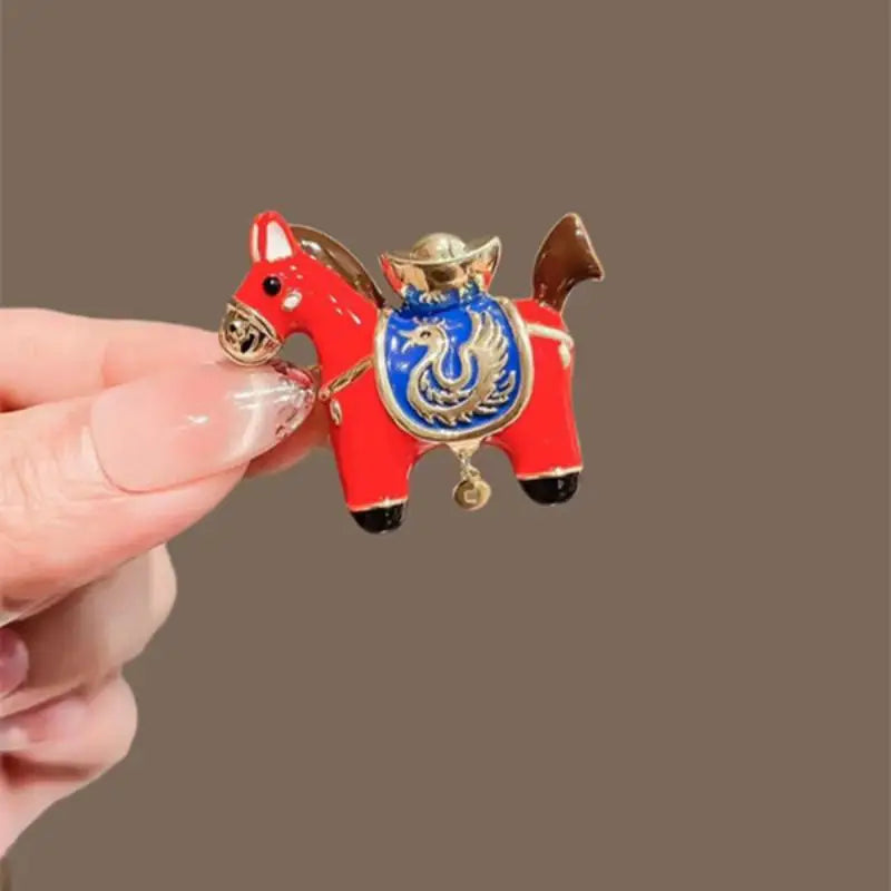 Cute Red Dripping Oil Zodiac Pony Brooches Versatile Animals Horse Corsage Pins Clothing Accessories New Year's Day Gifts Qme style 3