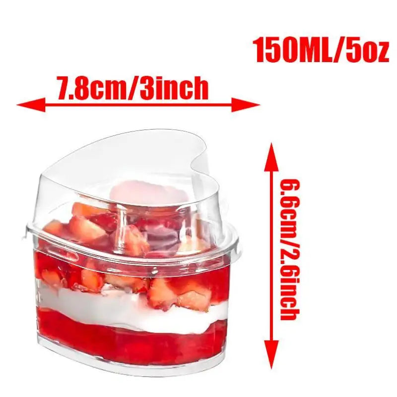 Heart Shaped Clear Plastic Dessert Cups Lids Reusable Food Grade Qme B
