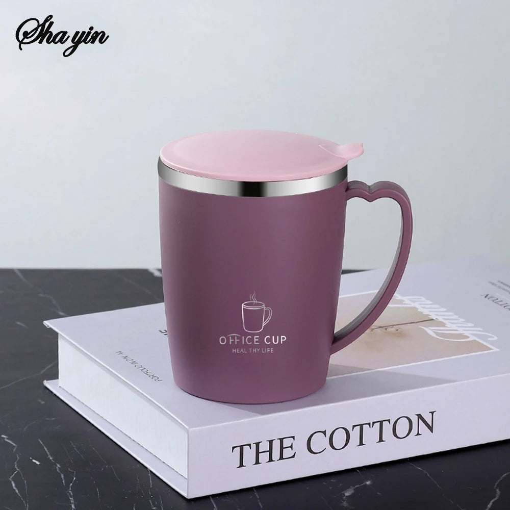 Stainless Steel Water Cup With Double-Layer Insulation, Anti Scald And Anti Drop Features, Handle And Cover, Large Capacity Qme PURPLE 350ml
