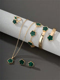 Fashionable Classic Black Grenn Clover Design Bracelet Qme 1 set